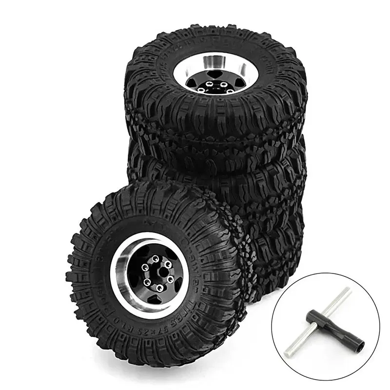 4 Stück 57 mm Metall 1,0 Zoll Beadlock Felge Gummireifen-Set für 1/18 1/24 RC Crawler Axial SCX24 AX24 TRX4M FCX24 Upgrade-Teile – Detail 8
