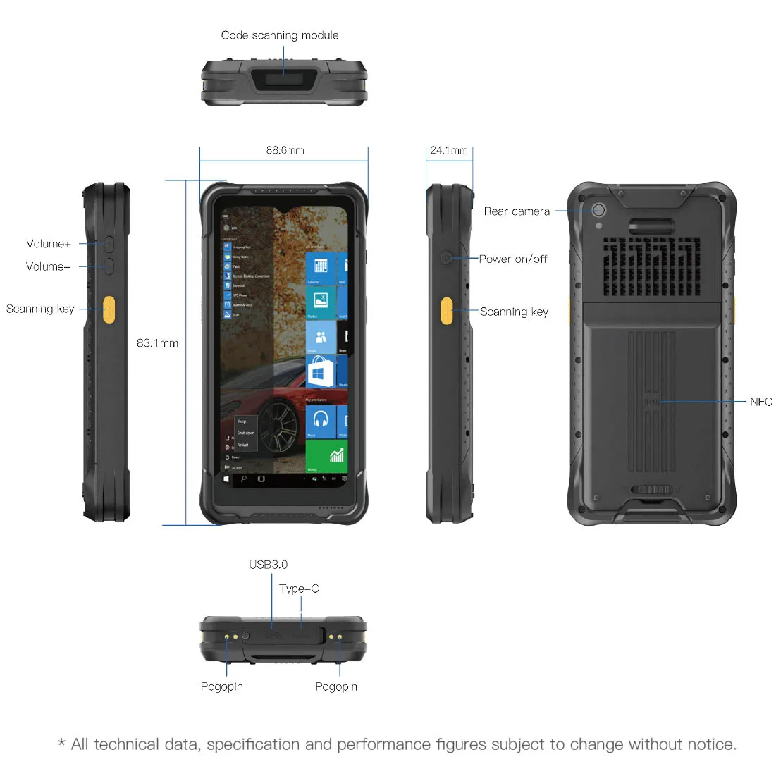 RUGLINE RT-I61J Pocket PC Mobile Computer Windows 11 OS 6.5'' Intel JASPER LAKE N5100 Single SIM GPS IP67 Shockproof Tablet PC