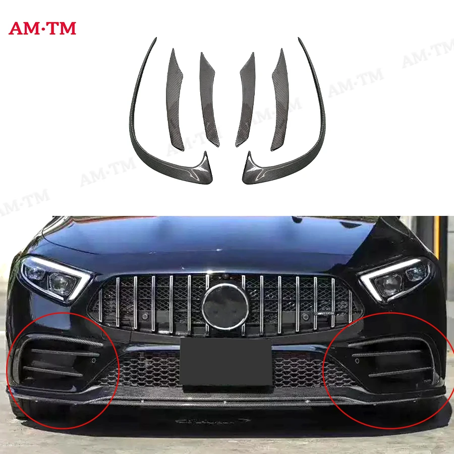 벤츠 CLS 클래스 W257 CLS53 350 2018+ 카본 파이버 자동차 프론트 범퍼 스플리터 스포일러 카나드 에어 나이프 서라운드 트림