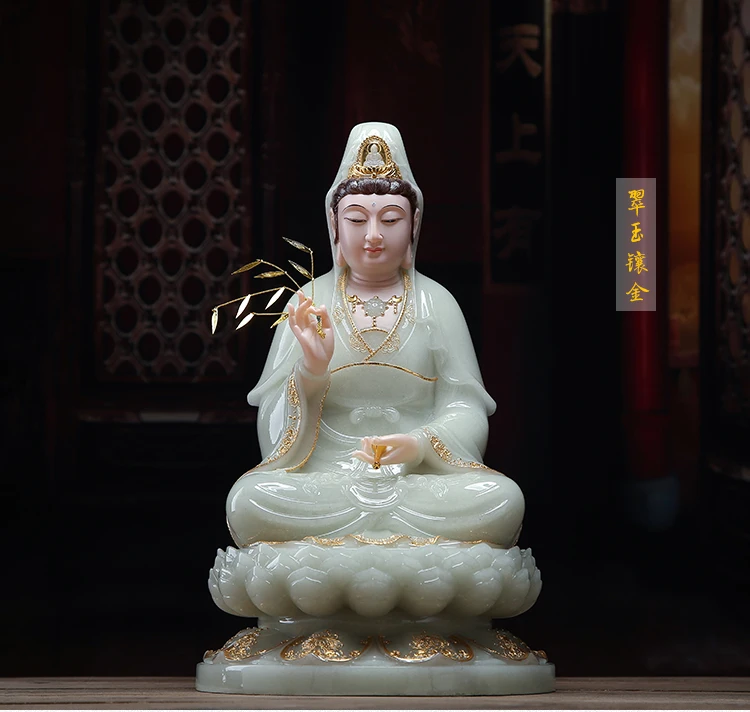 

Buddhist high-grade home Temple efficacious bless Talisman Mascot jade gilding Guan yin PUSA Buddha statue 40cm