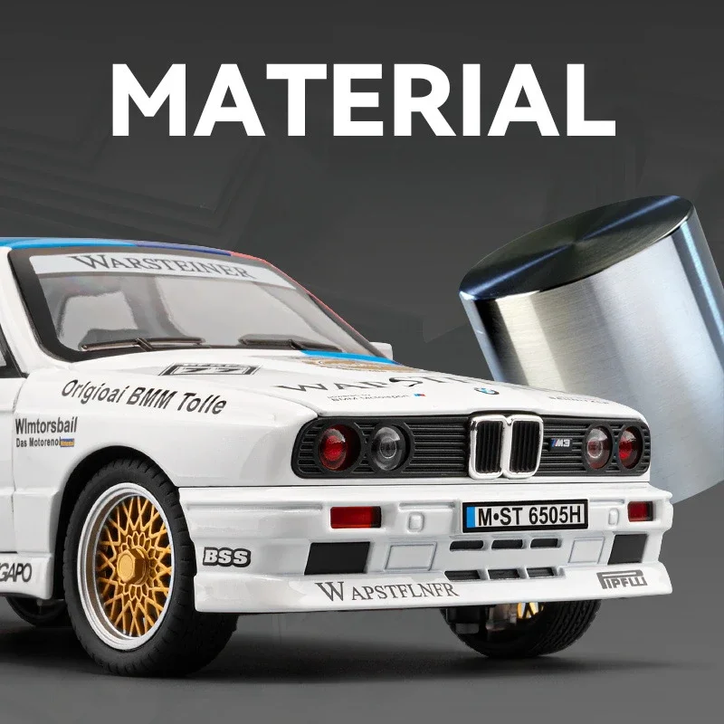 시뮬레이션 1:24 BMW M3 레이싱 카 모델, 사운드 라이트 컬렉션, 다이캐스트 장난감 차량, 어린이 소년 생일 선물, 집 장식