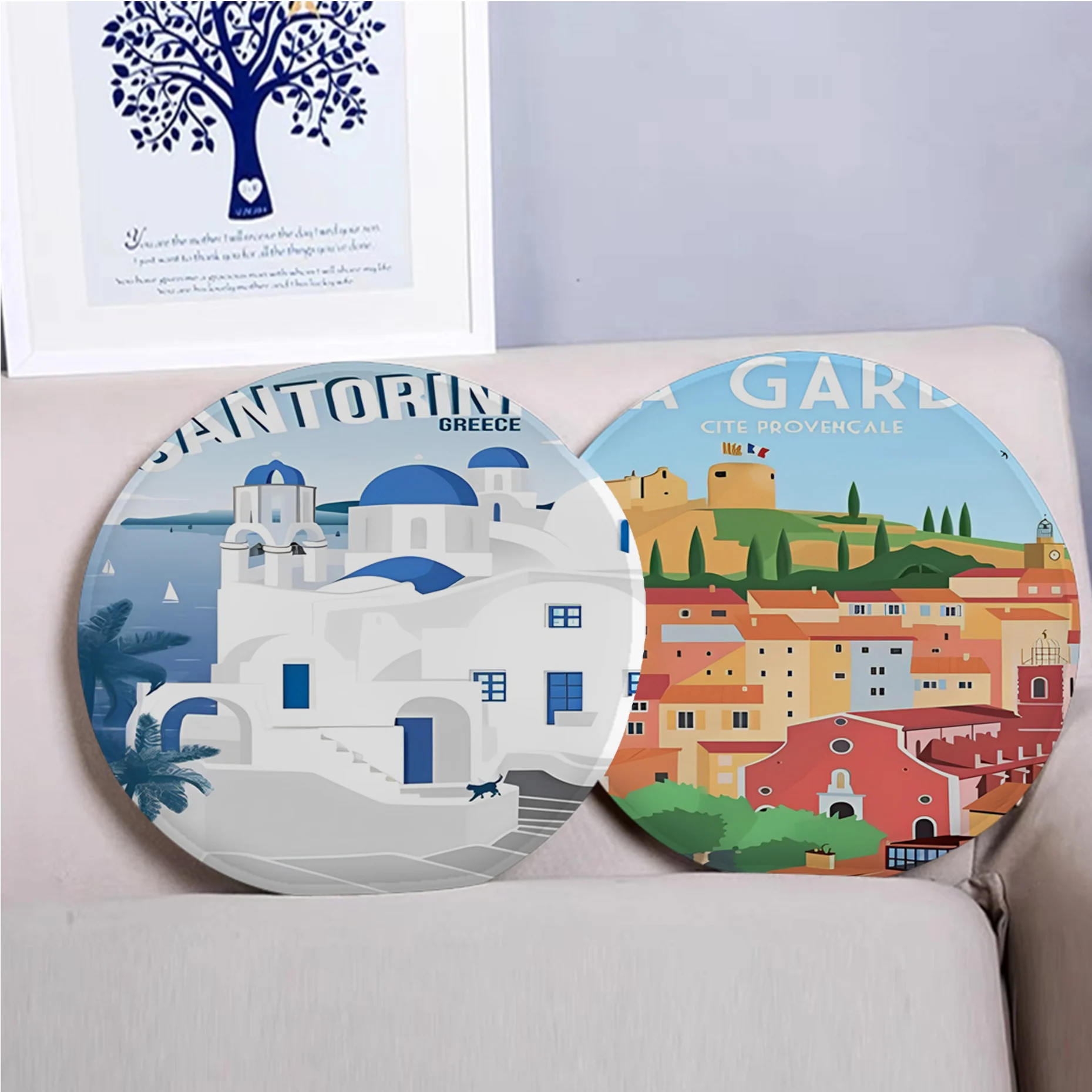 

Travel City Landscape Painting Cushion Mat Round Seat Cushion Office Dining Stool Pad Sponge Sofa Mat Non-Slip Chair Cushions