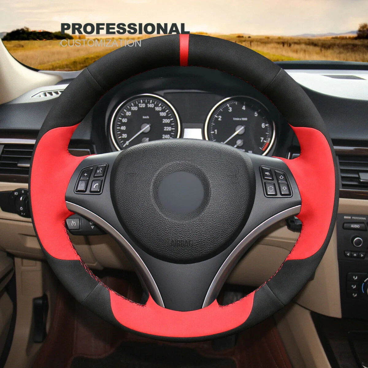 

DIY Hand Stitch Synthetic Suede Car Steering Wheel Cover For BMW E90 325i 330i 335i E87 120D Car Accessories