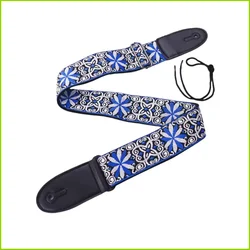 Vintage Ethnic Style Embroidered Adjustable Guitar Strap (Blue Flower Flower)