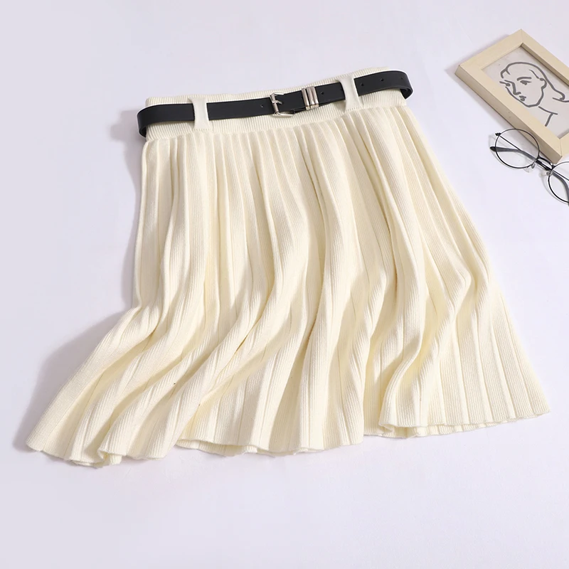 Women High Waist Belt Solid JK Pleated A-Line Mini Skirts Cool Style Chain Zipper Skirt Streetwear