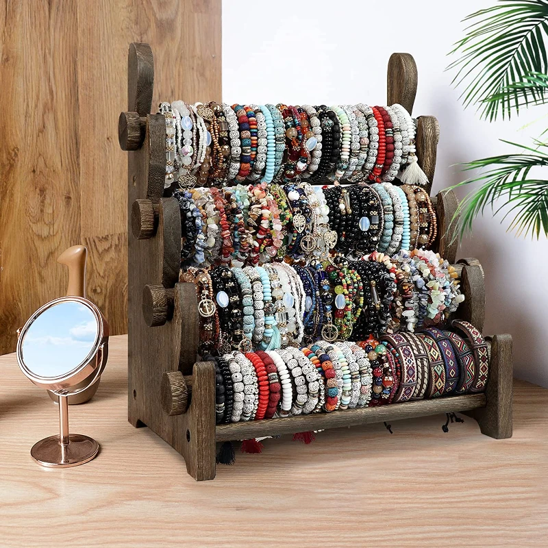 4 Tier Wooden Display Jewelry Accessory Stand Jewelry Bracelet Holder Bangle Watch Necklace Storage Jewelry Holder Stand Display