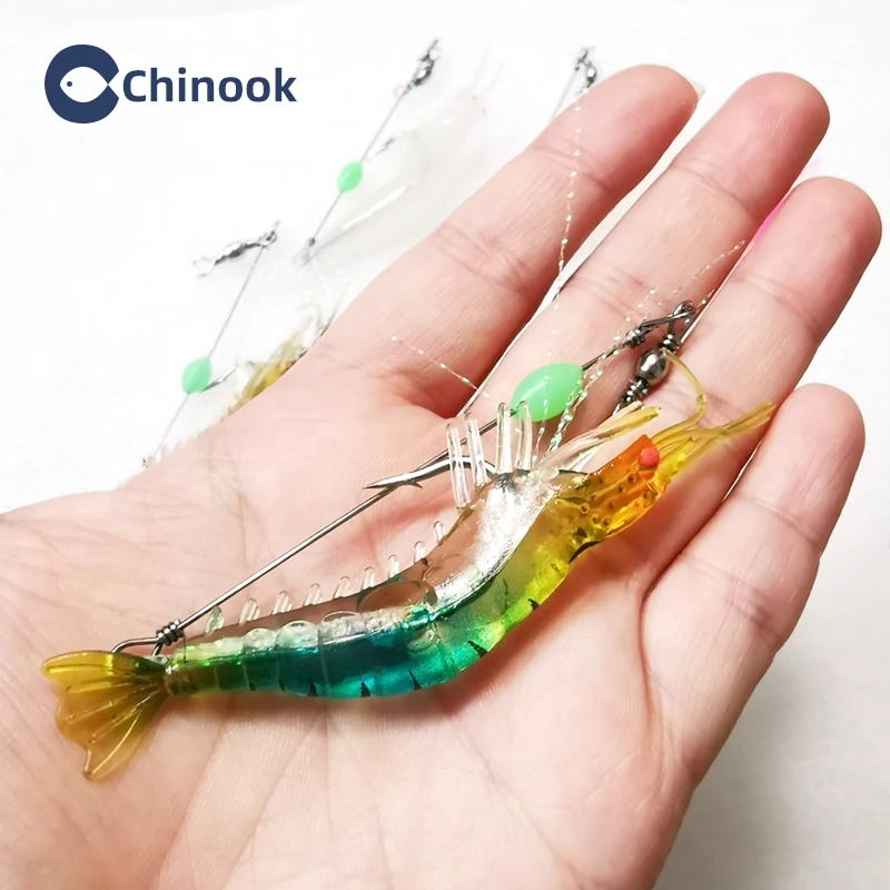 Chinook Soft Lure Fishing Artificial Bait 7.5cm 5.5g Soft Fishing Lure  Luminous shrimp with hook Soft lure Fishing Tackle