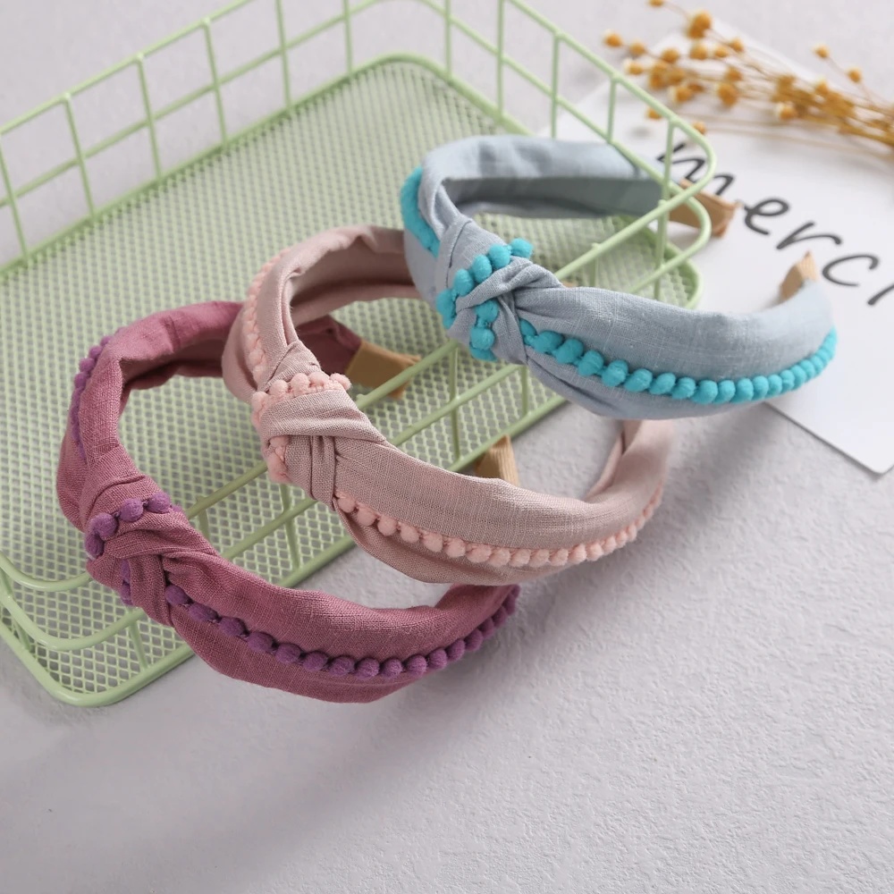 1Pcs Quer Knoten Haar Hoop Stirnbänder für Kinder Schöne Pompom Baby Kinder Stirnbänder Mädchen Haar Zubehör Haar Bands – Detail 13