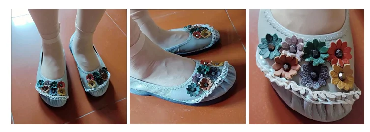 Neue Sommer Echtes Leder Ballerinas frauen Blume Faulenzer Damen Mokassins Flach Täglichen Schuhe Frau Flattie Slip Auf Schuhe – Detail 4