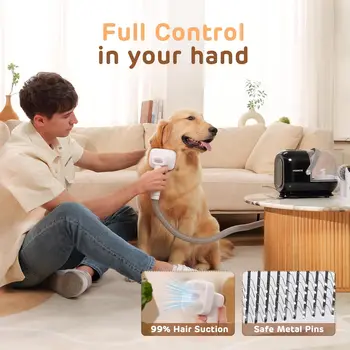 Dog Grooming Vacuum Kit, 7 Pet Grooming Tools, for Shedding Grooming at Home with Low Noise Electric Clipper and Brush 6