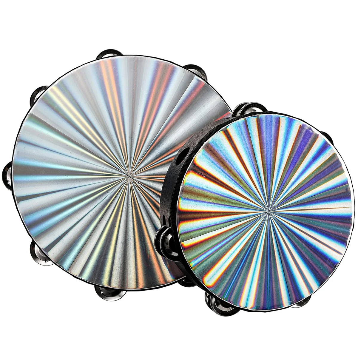 2 Pieces (8 Inch And 6 Inch)Tambourine Drum,Tambourine For Adults Double Row Metal Jingle Bells Tambourines Musical Percussion I
