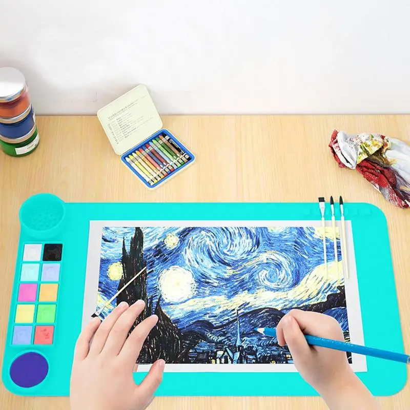 Silicone Art Mats for Kids, Silicone Craft Mat with Lip to Keep