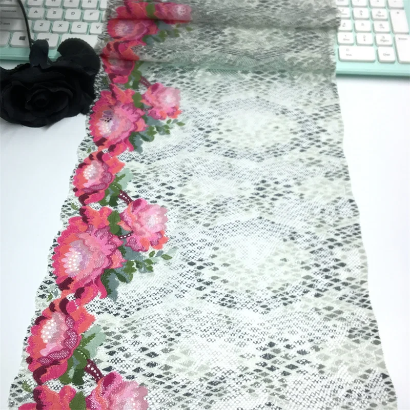 Two-Tone Floral Stretch Lace Trim for DIY Sewing and Crafts