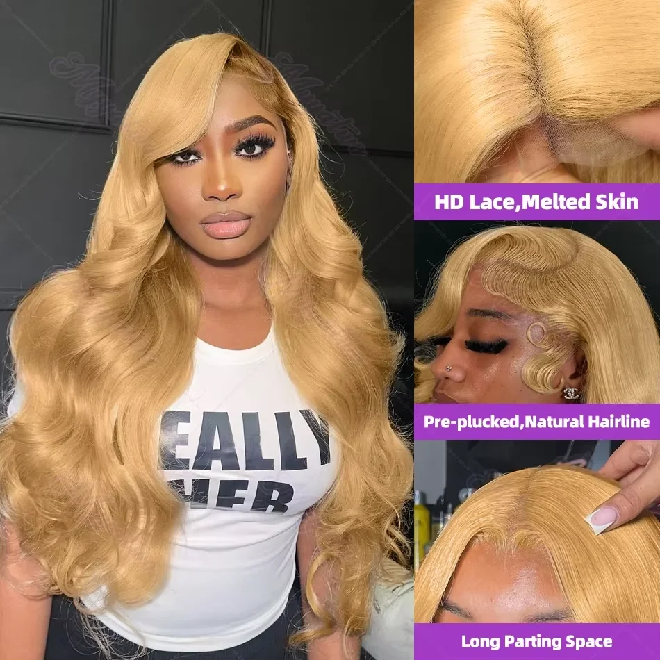250% Density 30 40 Inch Honey Blonde Body Wave Lace Front Wig Human Hair 613 HD Lace Frontal Human Hair Wig 13x6 Pre Plucked 3