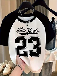 Casual Women's Crew Neck Graphic Tee with Number 23 Print - Short Sleeve Summer & Spring Top - S (A204)