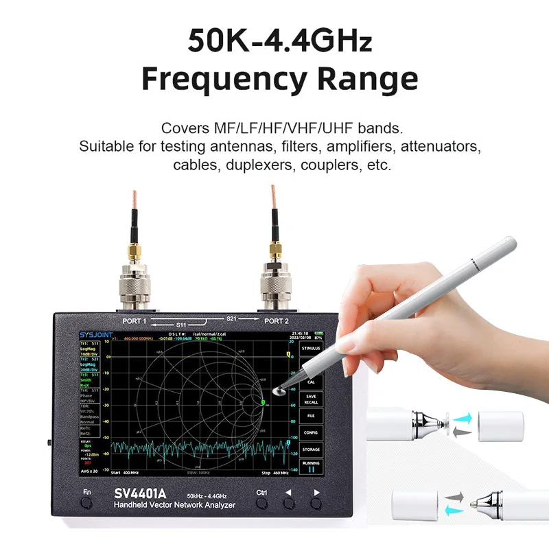 SV4401A 7 Inch Touch LCD Handheld Vector Network Analyzers 50KHz-4.4GHz HF VHF UHF VNA FCC Tester Kits Antenna Analyzer NanoVNA