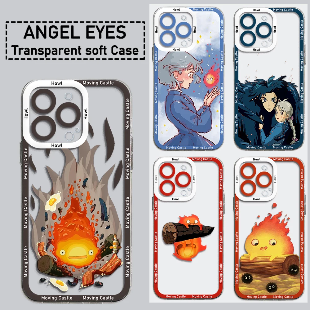 M-Moving Castle Phone Case For iPhone 15 14 13 12 11 Mini Pro Max X XR 7 8 Plus Transparent Cover H-Howl's