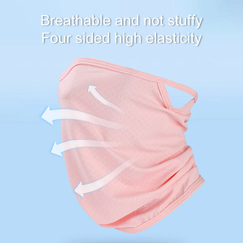 Summer Mask Ice Silk Breathable Full Face Cover Anti-UV Cycling Mask Hang-Ear Bandana Neck Gaiter Dustproof Hiking Fishing Mask