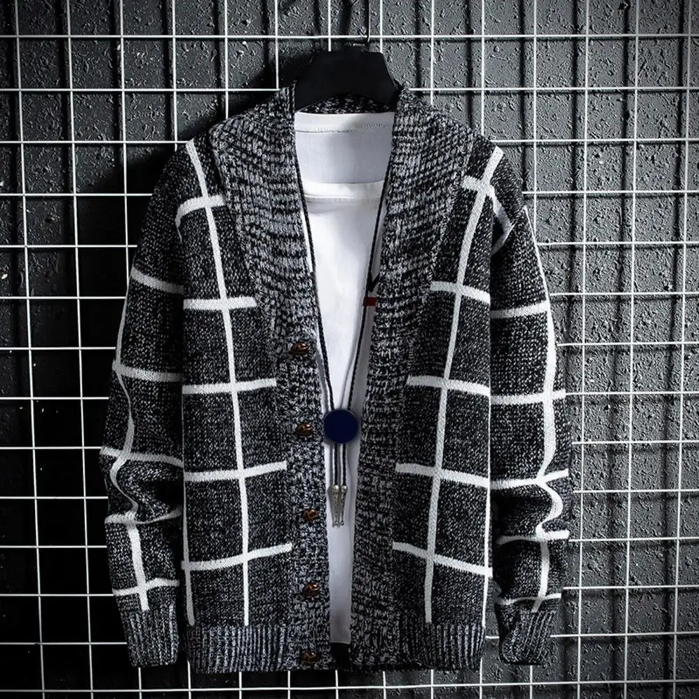 

Trendy Single Breasted Cardigan for Women Stylish Men's Plaid Cardigan Sweater Relaxed Fit Thickened Knitted Autumn for Women