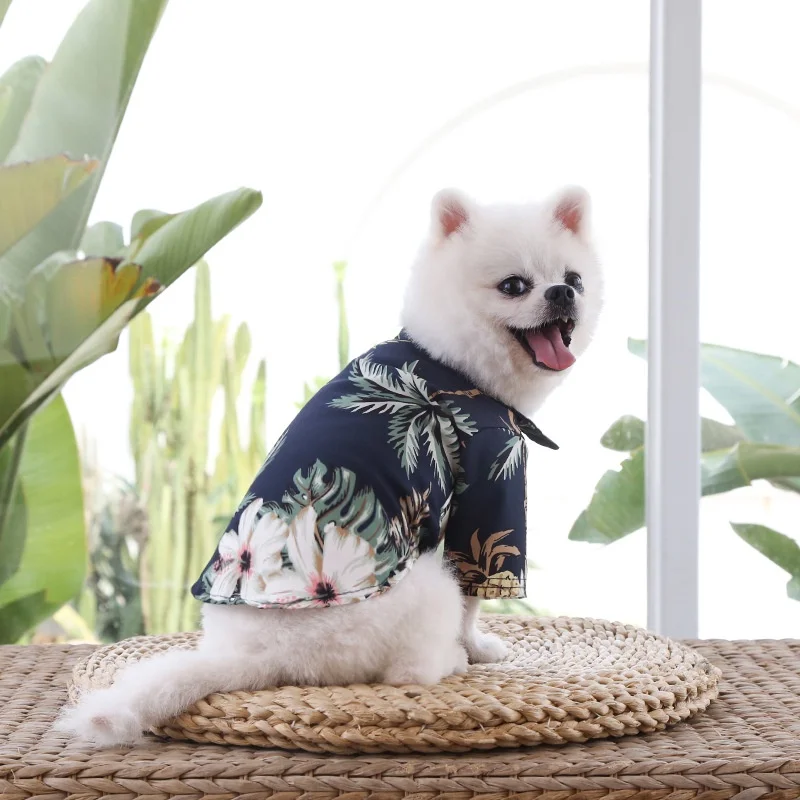 Small and medium-sized dog beach pineapple shirt Hawaiian pet dog cat golden retriever spring and summer season clothing pet dog shirt