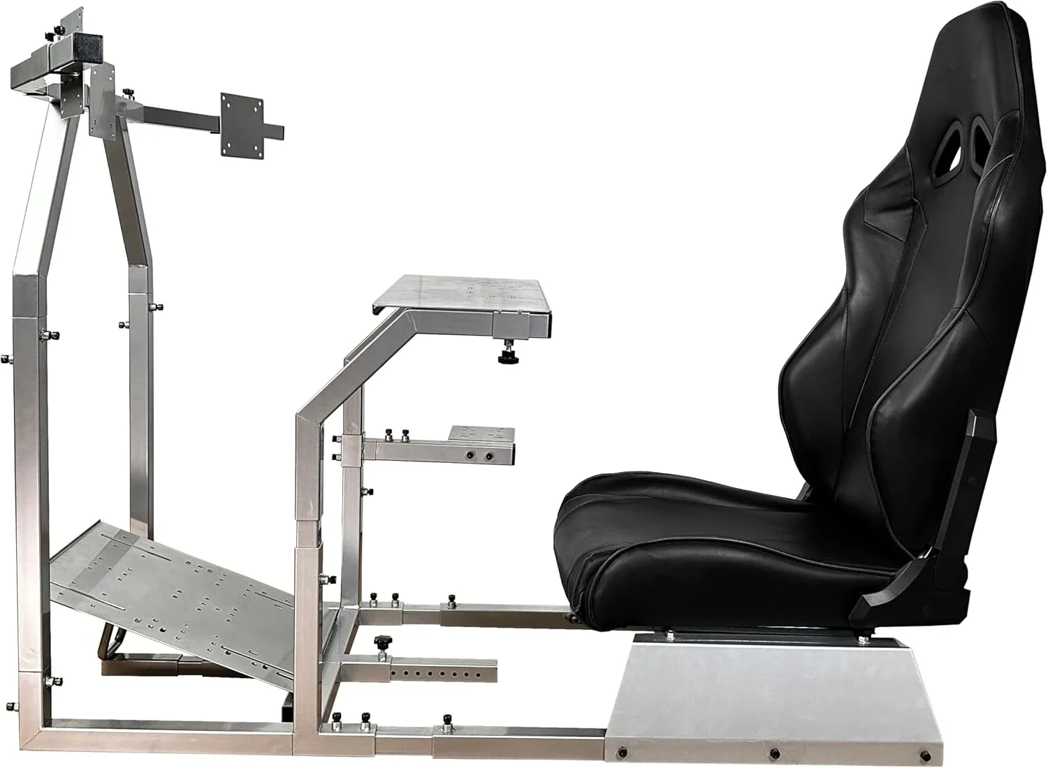 GTR Simulator GTA-F: Triple/Single Monitor Stand, Adjustable Leatherette Seat, Silver Frame, Racing Cockpit Chair for Gaming 2