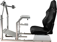 GTR Simulator GTA-F: Triple/Single Monitor Stand, Adjustable Leatherette Seat, Silver Frame, Racing Cockpit Chair for Gaming 2