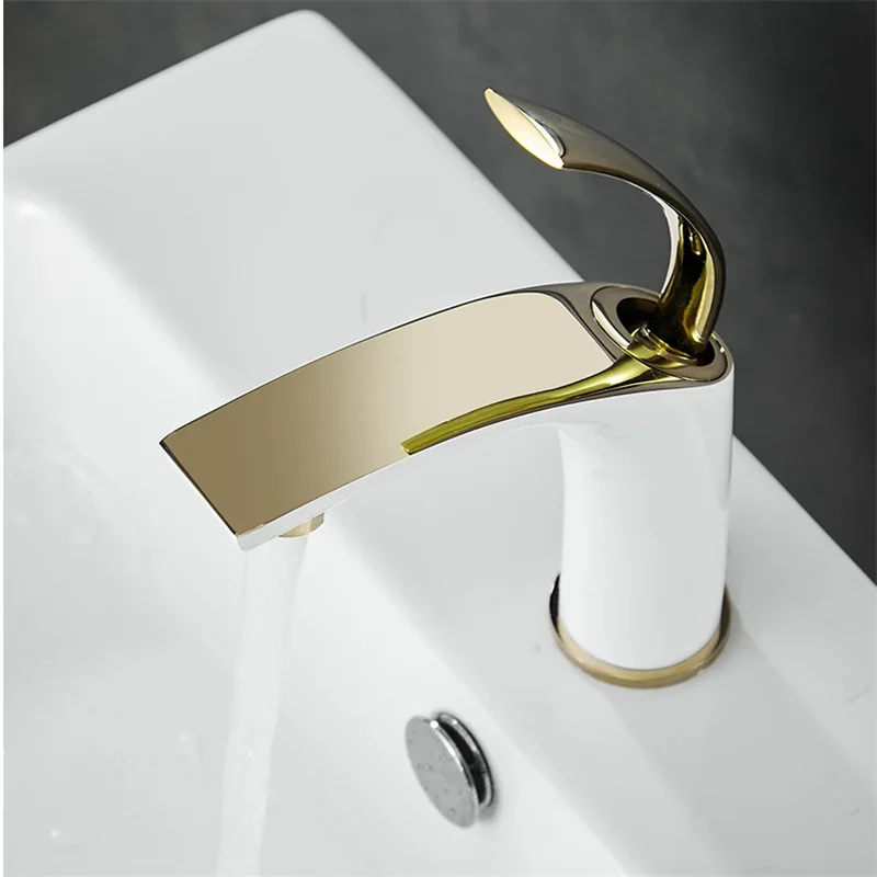 Description Picture 2 of itemBasin Faucet Gold and white Bathroom Mixer Tap Lavotory Brass Wash basin Hot and Cold Sink New