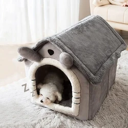 Cozy Indoor Pet Retreat: Soft Bed Tent with Removable Cushion - M (GRAY)
