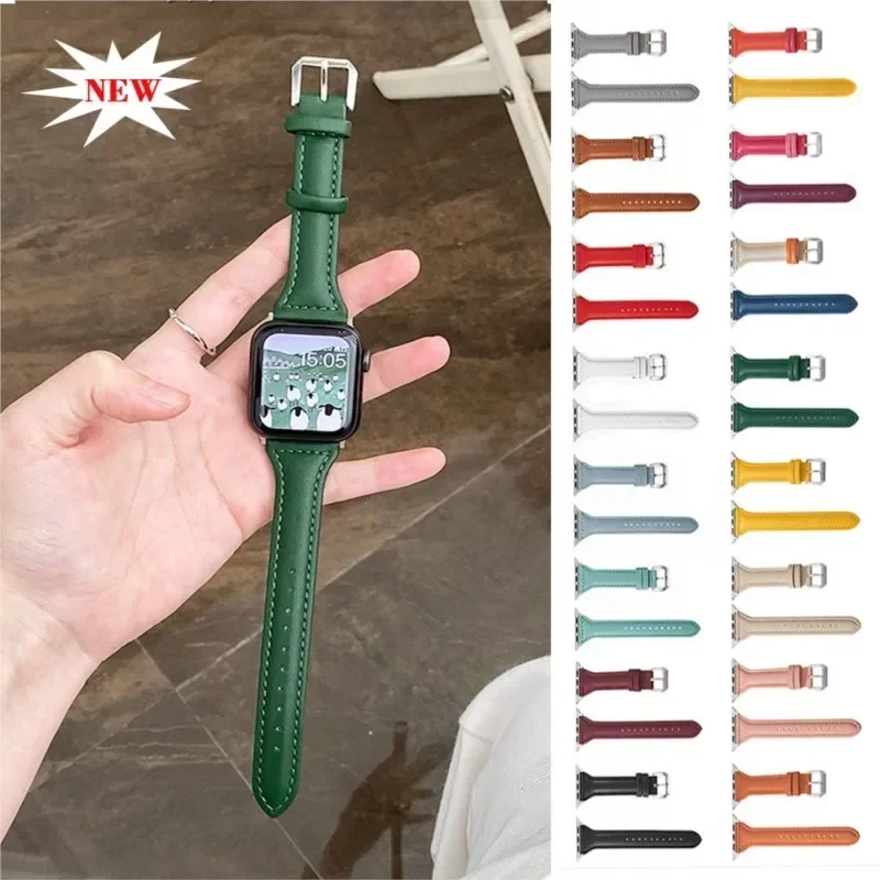 애플 워치 밴드용 슬림 가죽 스트랩, 울트라 2, 49mm, 44mm, 40mm, 41mm, 42mm, 38mm, 49mm, 44mm, 애플 워치 8, 9, 8, 7, se, 5, 4, 6