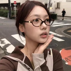 Korea Retro Oval Glasses Frame Women Lovely Ins No Makeup Plain Glasses Men Eyewear Cute Decorative Computer Glasses