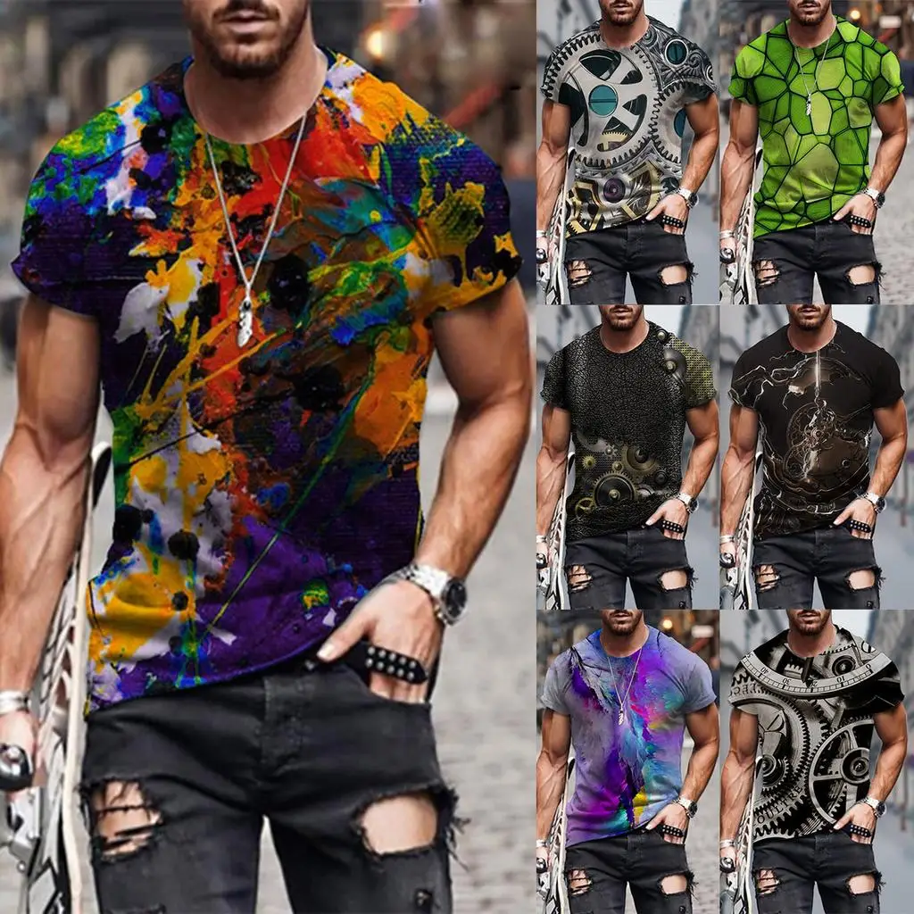 

Summer Men's T-Shirt Mechanical Graphic 3D Print Fashion Short-Sleeved Tops Men's Oversized Clothes Streetwear