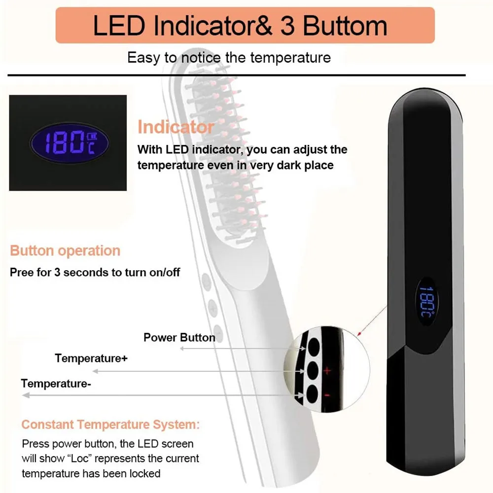 USB Wireless Charging Electric Hair Brushes Straight Comb Anti-scald  Strengthener Men and Women Straightening Beard Combs 6