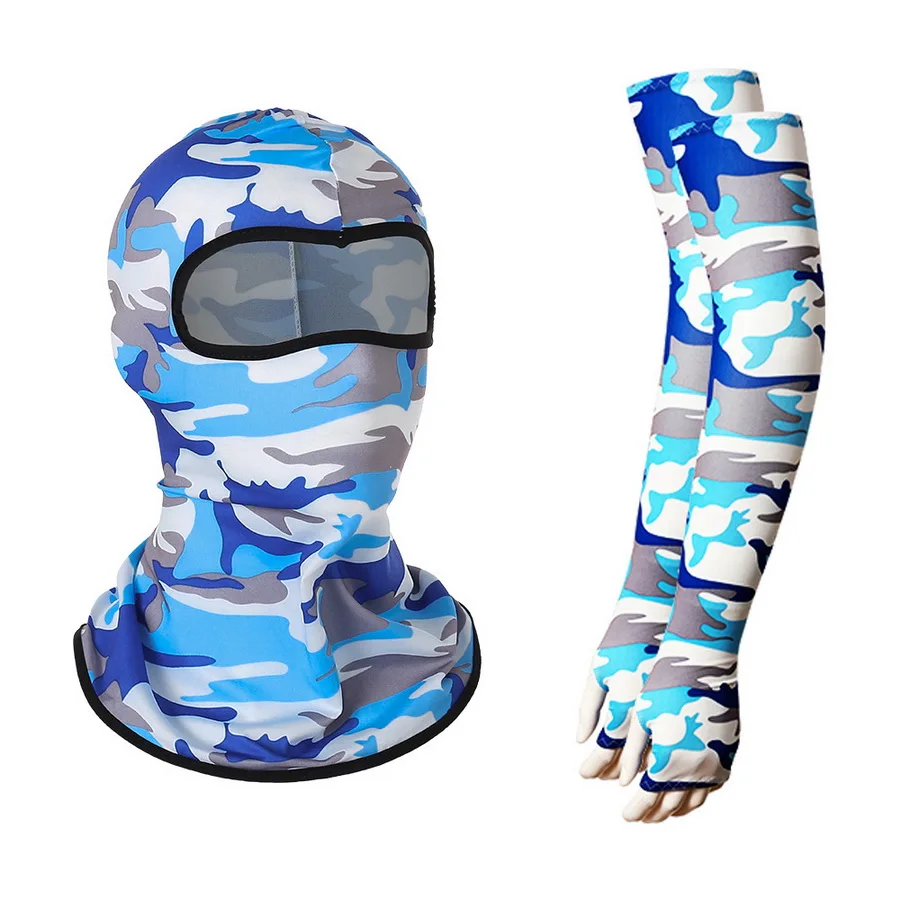 100sets Breathable Quick Dry UV Protection Arm Sleeve Face Mask Suit Outdoor Men Tactical Camouflage Cycling Face Bandana Sleeve