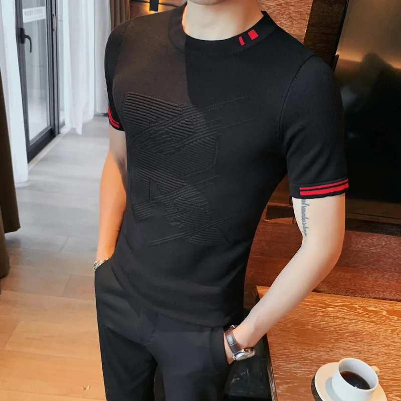 Short Sleeve Knit Sweater Male Slim Fit 