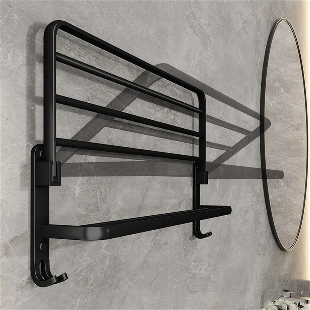 ILAMSHAR Porta Asciugamani Bagno da Parete Bagno Senza Forare, Porta Asciugamani Bagno Adesivo, Portasciugamani da Parete con 2 Ganci per Asciugamani,Portasciugamani in Alluminio,58cm