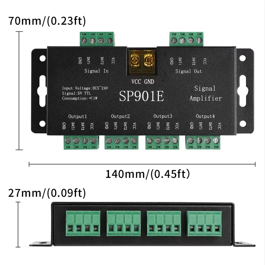 Description Picture 5 of itemRGB RGBW SPI Pixels Signal Repeater SP901E Led Signal Amplifier for addressable WS2812 APA102 SK6812 Led Strip Light