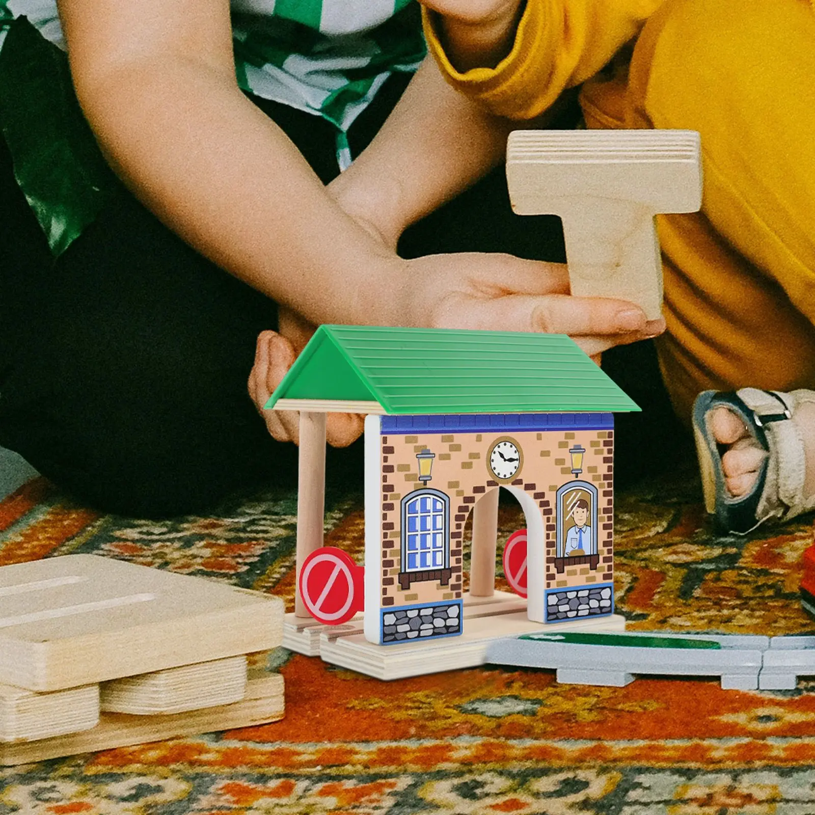 Train Track Accessories Playing Kids Model Models Pretend Small Wooden Railway Station Child Toys