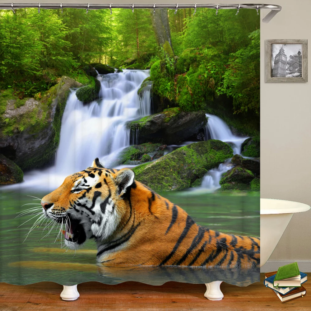 

Занавеска для душа с 3d-изображением природного леса, пейзажа