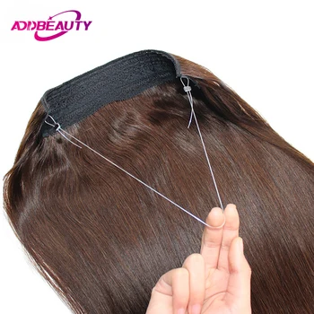 Straight Fishing Line Human Hair Extensions Clip in Hair Extension Human Hair Transparent Wire Halo Hair Extensions for Women