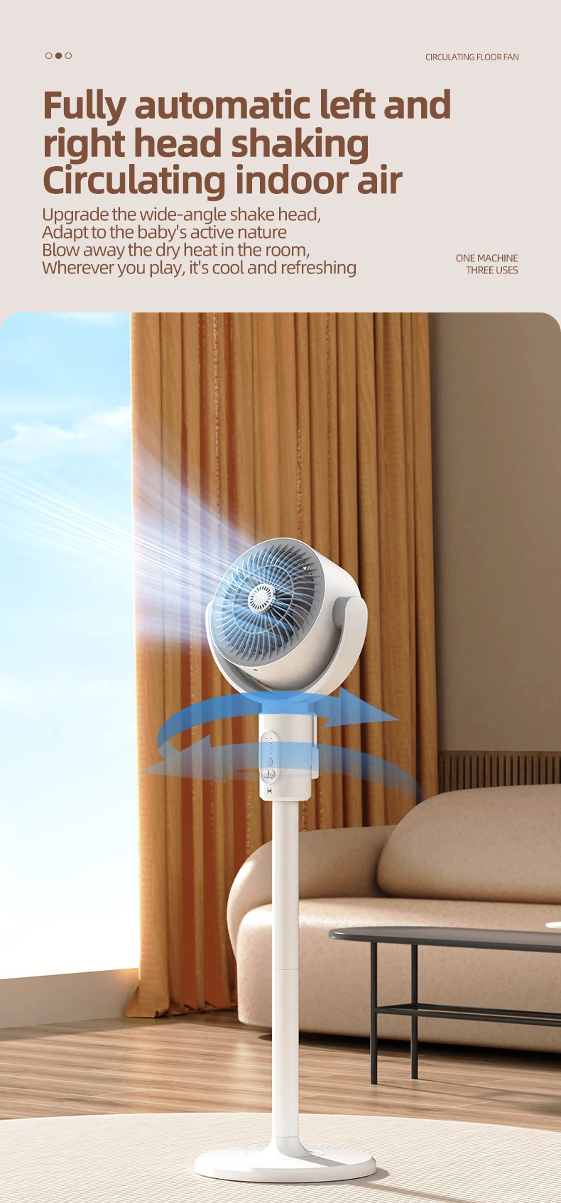Description Picture 6 of itemAir Turbine Circulation Fan Floor-standing Fan 5-gear Adjustable Air Circulating Fan Adjustable Height Timing Control Rechargeab