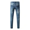 Street Fashion Men Jeans Retro Washed Blue Stretch Skinny Ripped Jeans Men Yellow Leather Patched Designer Hip Hop Brand Pants 2