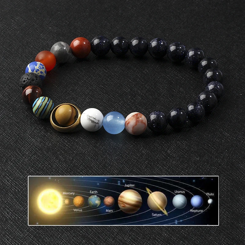 2022 Universe Solar System Bracelet Women New Natural Stone Eight Planets Bracelet Men Best Friends Gift Universe Couple Jewelry