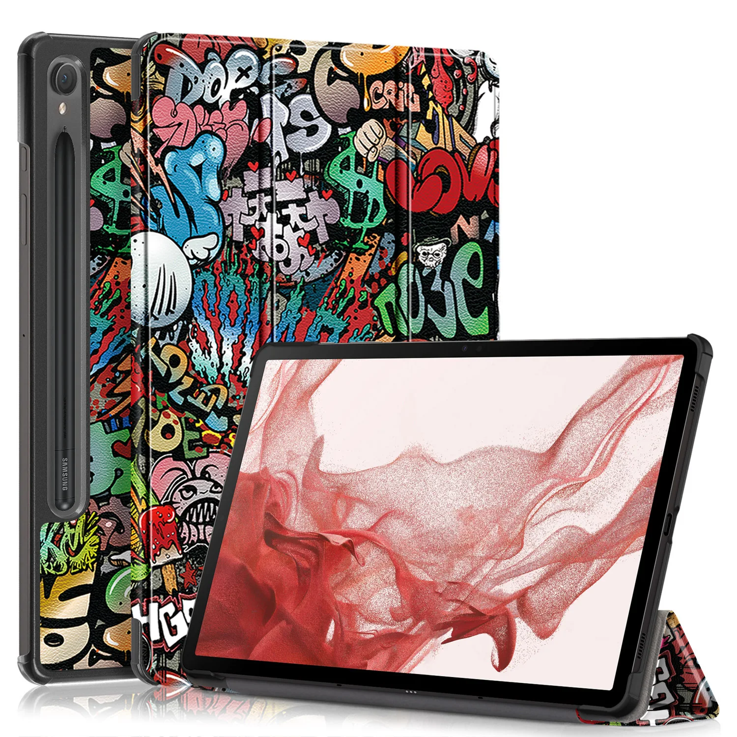Cartoon Painted Tri-Fold Stand Tablet Case - 10.9''