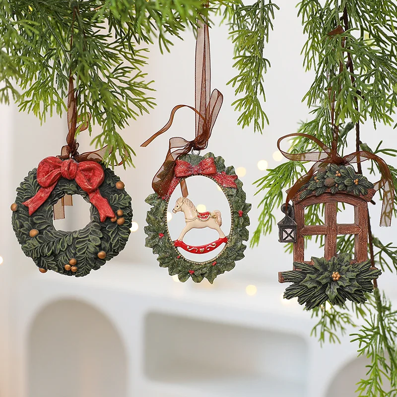 Resin Xmas Tree Embellishment Welcome Door Hanging Pendants Jingle Bell Wreath Drop Ornaments Christmas Decor 2026