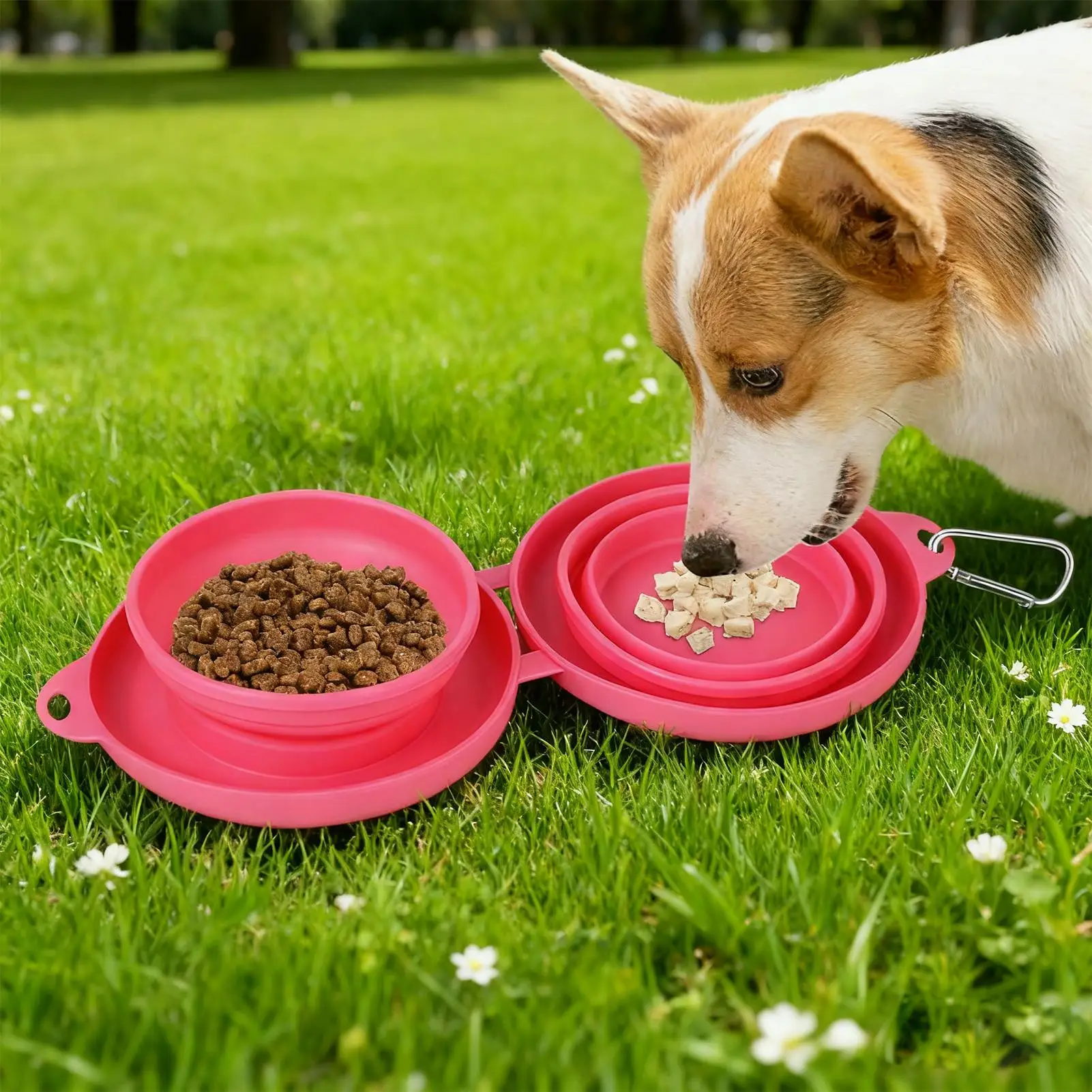 Dog Food Bowl Silicone Dishwasher Safe Foldable Containers Dog Food Water Bowl Set For Small Medium Pet Car Hiking Camping