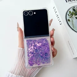 Y2K Glitter Quicksand Transparent Epoxy Shiny Diamond Phone Case - Galaxy Z Flip7 (PURPLE)
