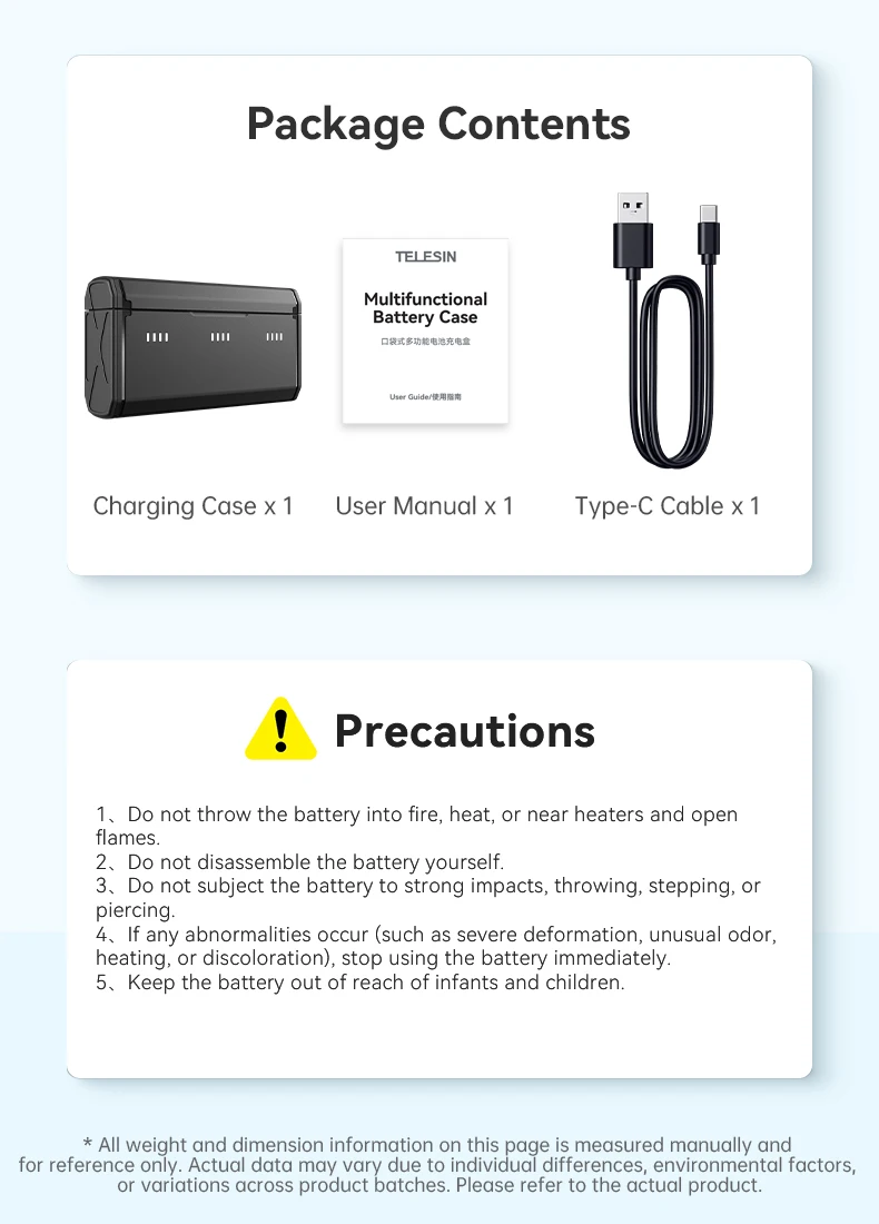 TELESIN Pocket Charger For Hero 13 TF Card Storage 3 Slots Battery Fast Chargin
