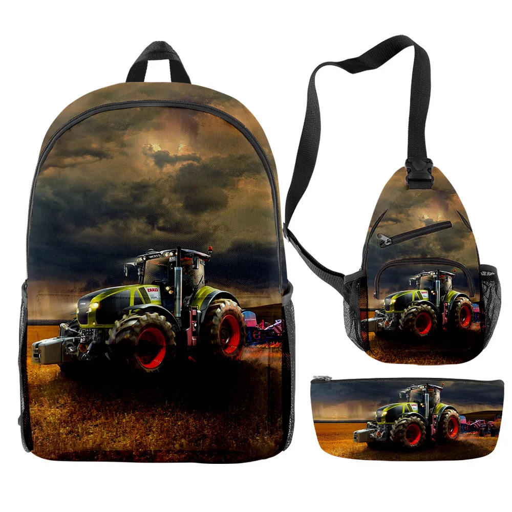 

Popular Classic Funny Tractor Pattern 3D Print 3pcs/Set pupil School Bags Trendy Travel Laptop Backpack Chest Bag Pencil Case