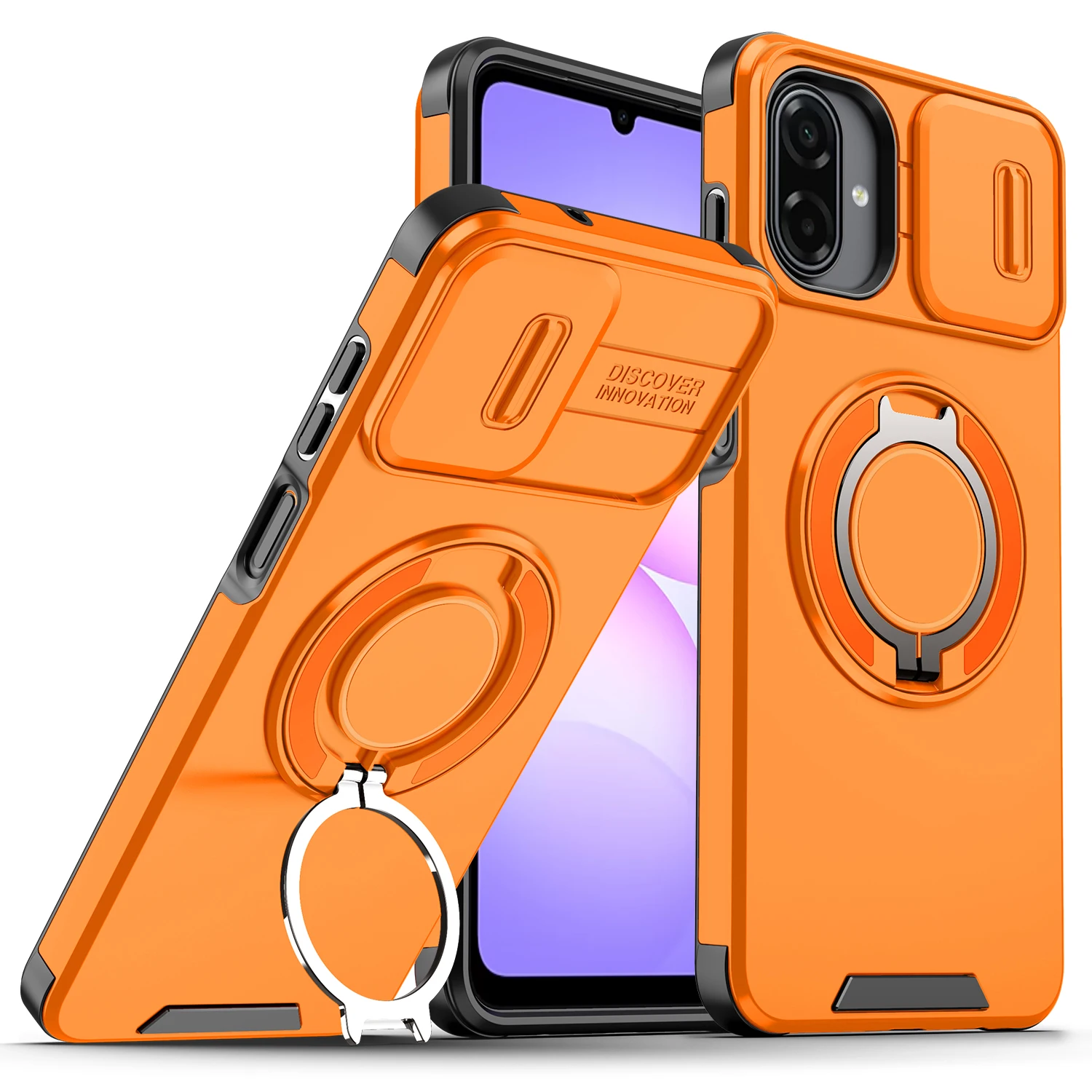 Universal Armor Case with Slide Lens Protector and Magnetic Ring Holder