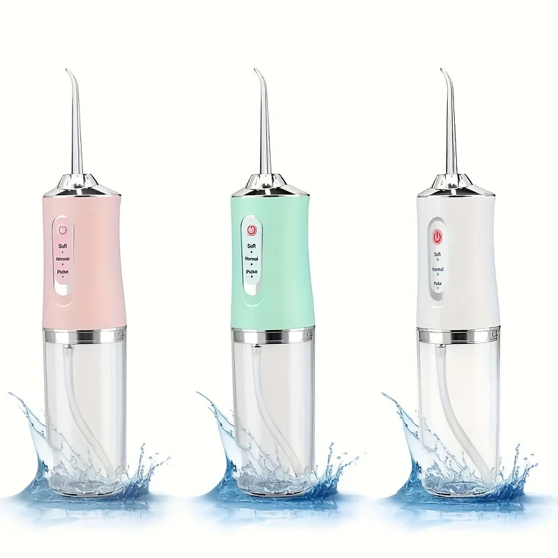 Oral Irrigator USB Portable Oral Irrigator Water Flosser Dental Water Jet Tools Pick Cleaning Teeth 200ML 4 Nozzles Mouth Oral Cleaning Agents oral irrigator